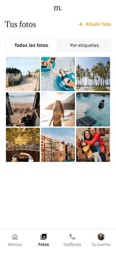 Sección de fotos en la app